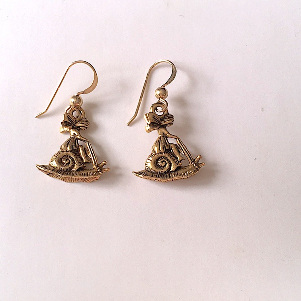Antique Gold Pewter Fairy/Snail Earrings